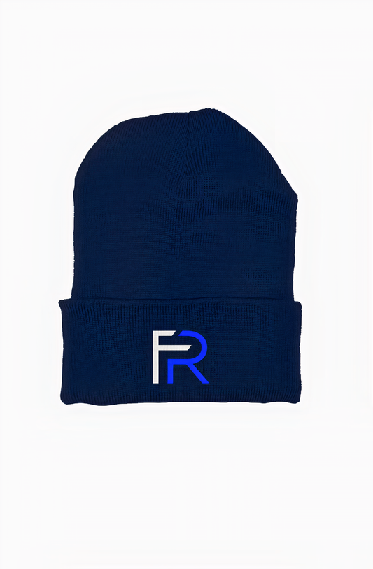 Navy Blue Focus Rich Clothing Beanie with Embroidered FR Symbol Logo